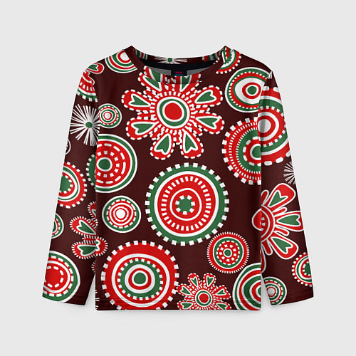 Детский лонгслив Новогодний принт красный / 3D-принт – фото 1