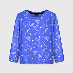 Детский лонгслив Синий рождественский принт с оленями