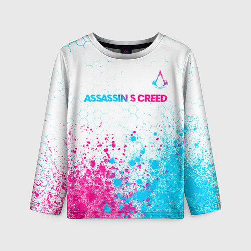 Детский лонгслив Assassins Creed neon gradient style посередине / 3D-принт – фото 1