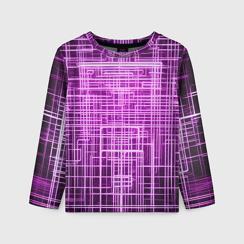 Детский лонгслив Фиолетовые неоновые полосы киберпанк / 3D-принт – фото 1