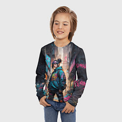 Лонгслив детский Японская девушка в худи, цвет: 3D-принт — фото 2