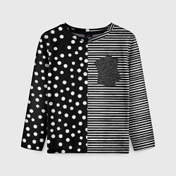 Лонгслив детский Мелкая полоска и белый горошек на чёрном, цвет: 3D-принт