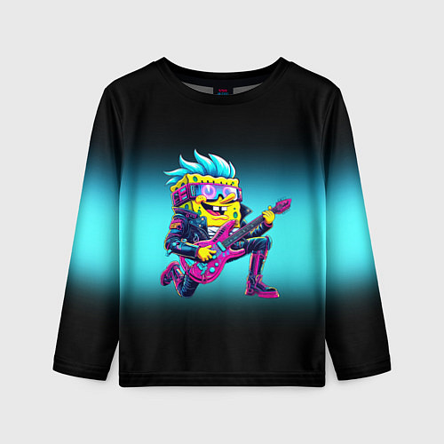 Детский лонгслив Sponge Bob - rock guitarist - ai art / 3D-принт – фото 1