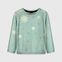 Лонгслив детский Снежинки и звезды на матно зеленем, цвет: 3D-принт