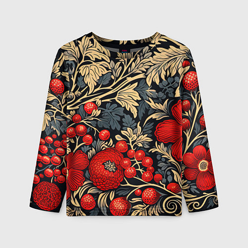 Детский лонгслив Новогодние ягодки и узоры / 3D-принт – фото 1