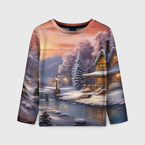 Детский лонгслив Зима в городе / 3D-принт – фото 1