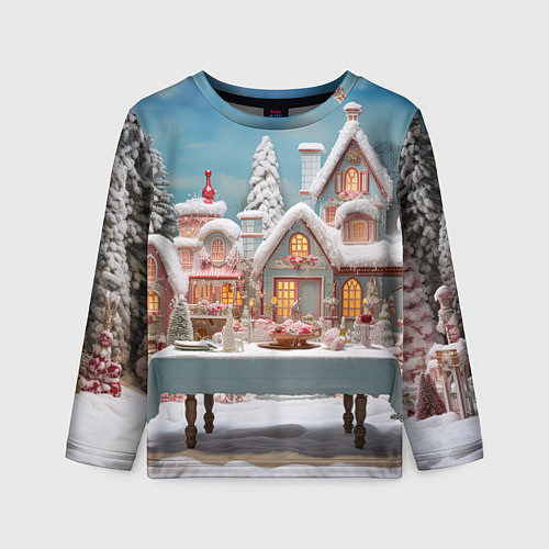 Детский лонгслив Снежный день в городе / 3D-принт – фото 1