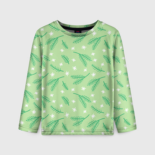 Детский лонгслив Узор с новогодней еловой ветвью / 3D-принт – фото 1