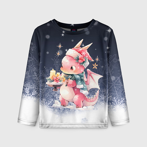 Детский лонгслив Розовый дракончик со свечкой / 3D-принт – фото 1