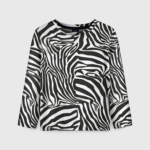 Детский лонгслив Шкура зебры черно - белая графика / 3D-принт – фото 1