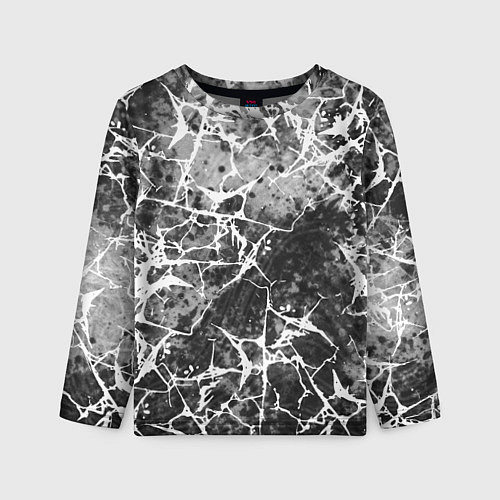 Детский лонгслив Абстракция - белые трещины на сером фоне / 3D-принт – фото 1