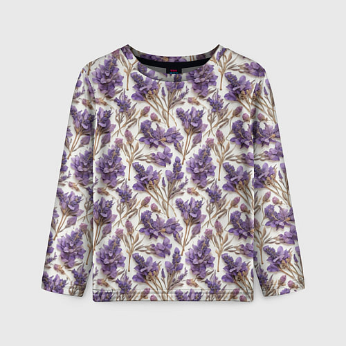 Детский лонгслив Паттерн из сухих цветов лаванды в стиле акварели / 3D-принт – фото 1