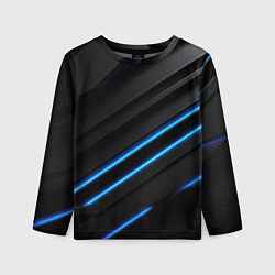 Детский лонгслив Синие неоновые линии на черном