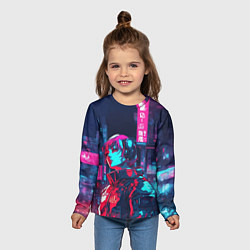 Лонгслив детский Девушка в неоном свете, цвет: 3D-принт — фото 2
