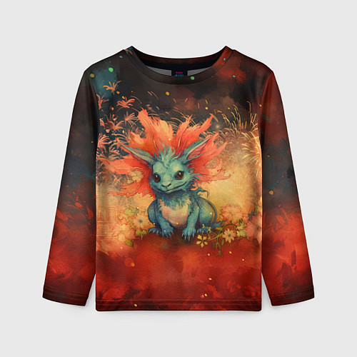 Детский лонгслив Дракон на фоне салютов / 3D-принт – фото 1