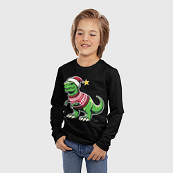 Лонгслив детский Динозавр в рождественнском свитере, цвет: 3D-принт — фото 2