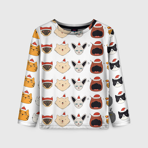Детский лонгслив Коты и кошечки в новый год / 3D-принт – фото 1