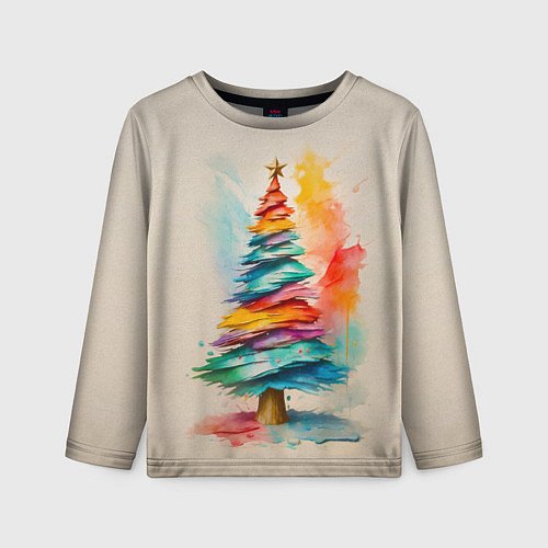 Детский лонгслив Новогодняя ель акварелью на холсте / 3D-принт – фото 1