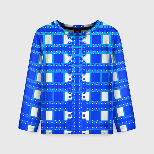 Детский лонгслив Синие и белые квадраты / 3D-принт – фото 1