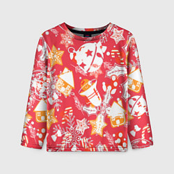 Лонгслив детский Рождественские узоры колокольчики, цвет: 3D-принт