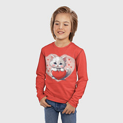 Лонгслив детский Мультяшный котенок держит красное сердечко, цвет: 3D-принт — фото 2