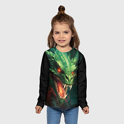 Лонгслив детский Древний злой зеленый дракон, цвет: 3D-принт — фото 2
