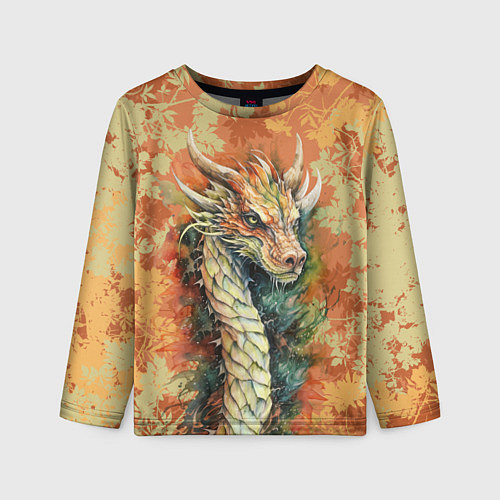 Детский лонгслив Зеленый древесный дракон с листьями / 3D-принт – фото 1