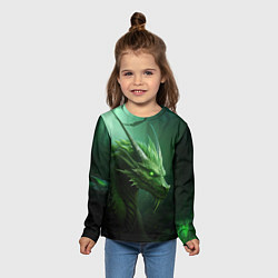Лонгслив детский Яркий зеленый дракон, цвет: 3D-принт — фото 2