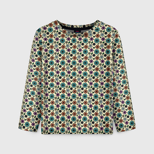 Детский лонгслив Цветочный паттерн бежевый / 3D-принт – фото 1