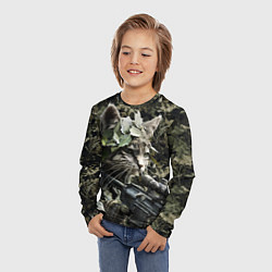 Лонгслив детский Кот снайпер в камуфляже, цвет: 3D-принт — фото 2