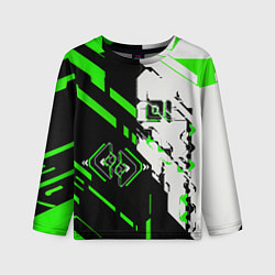 Лонгслив детский Зелёные и чёрные техно линии, цвет: 3D-принт