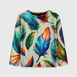 Детский лонгслив Разноцветные перья тропических птиц