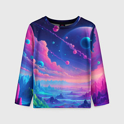 Детский лонгслив Fantastic space landscape - neon glow
