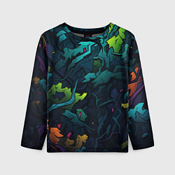 Лонгслив детский Кислотная яркая абстракция в камуфляжном стиле, цвет: 3D-принт