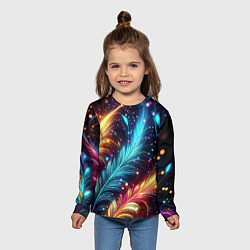 Лонгслив детский Неоновые разноцветные перья, цвет: 3D-принт — фото 2