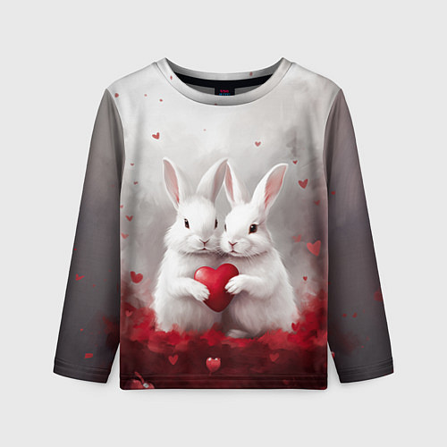Детский лонгслив Белые кролики с сердцем / 3D-принт – фото 1