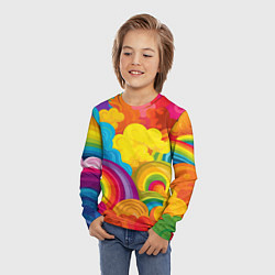 Лонгслив детский Радужные яркие волны, цвет: 3D-принт — фото 2