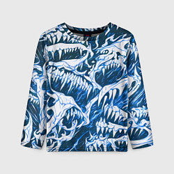 Лонгслив детский Белые клыки на синем фоне, цвет: 3D-принт