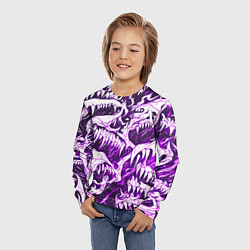 Лонгслив детский Белые клыки на розовом фоне, цвет: 3D-принт — фото 2