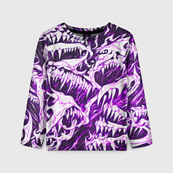 Детский лонгслив Белые клыки на розовом фоне