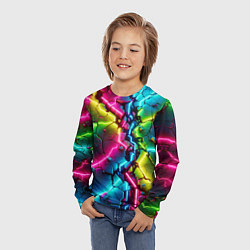 Лонгслив детский Трещина - неон, цвет: 3D-принт — фото 2