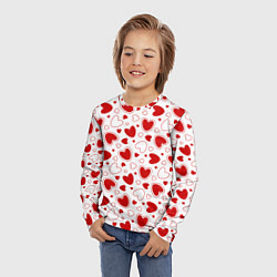 Лонгслив детский Красные сердечки на белом фоне, цвет: 3D-принт — фото 2
