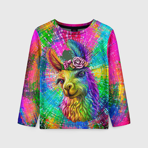 Детский лонгслив Цветная лама / 3D-принт – фото 1