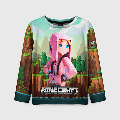 Детский лонгслив Персонаж Minecraft девушка в пиксельном мире / 3D-принт – фото 1
