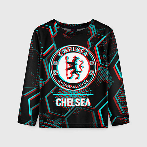 Детский лонгслив Chelsea FC в стиле glitch на темном фоне / 3D-принт – фото 1