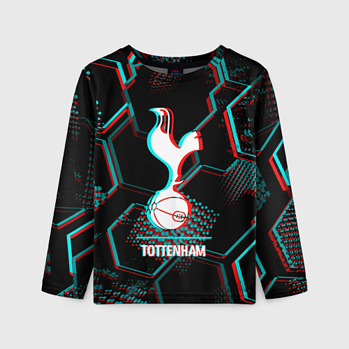 Детский лонгслив Tottenham FC в стиле glitch на темном фоне / 3D-принт – фото 1