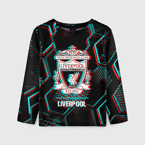 Детский лонгслив Liverpool FC в стиле glitch на темном фоне / 3D-принт – фото 1