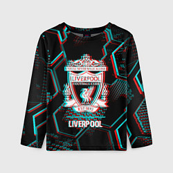 Детский лонгслив Liverpool FC в стиле glitch на темном фоне