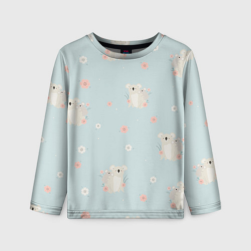 Детский лонгслив Коалы и цветы / 3D-принт – фото 1