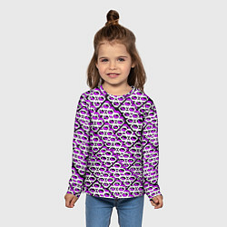 Лонгслив детский Фиолетово-белый узор на чёрном фоне, цвет: 3D-принт — фото 2